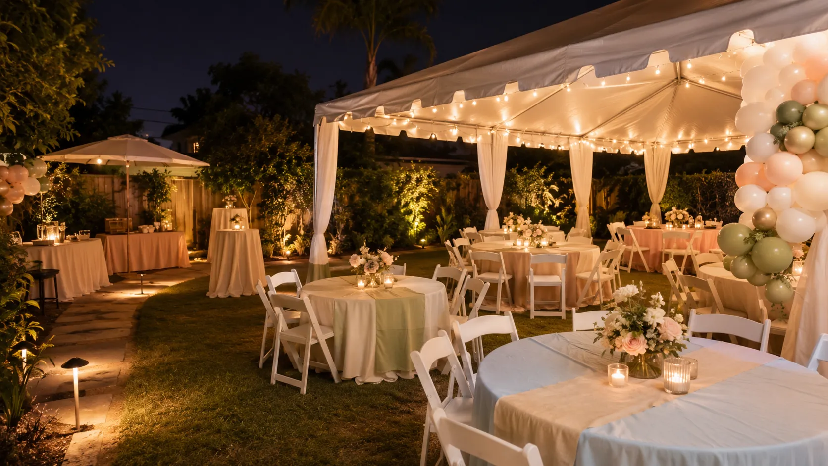 Kelari Party Rentals backyard party setup in Bressi Ranch